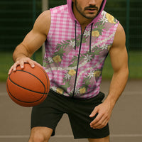 Aloha Puakenikeni Anthurium Pikake Lei Sleeveless Zip Hoodie Tropical Pink Hawaiian Palaka Pattern LT9 - Polynesian Pride