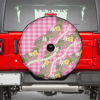 Aloha Puakenikeni Anthurium Pikake Lei Spare Tire Cover Tropical Pink Hawaiian Palaka Pattern