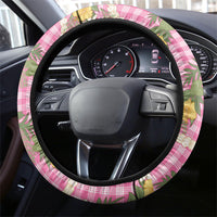 Aloha Puakenikeni Anthurium Pikake Lei Steering Wheel Cover Tropical Pink Hawaiian Palaka Pattern