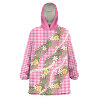 Aloha Puakenikeni Anthurium Pikake Lei Wearable Blanket Hoodie Tropical Pink Hawaiian Palaka Pattern LT9 One Size Pink - Polynesian Pride