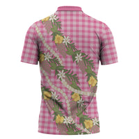 Aloha Puakenikeni Anthurium Pikake Lei Zipper Polo Shirt Tropical Pink Hawaiian Palaka Pattern LT9 - Polynesian Pride