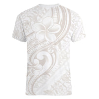 Hawaii Plumeria Lokelani Pikake Lei Women V-Neck T-Shirt Sandy Beige Polynesian Tattoo LT9 - Polynesian Pride