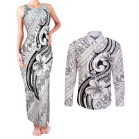 Hawaii Plumeria Lokelani Pikake Lei Couples Matching Tank Maxi Dress and Long Sleeve Button Shirt Ele'ele Polynesian Tattoo LT9 Black - Polynesian Pride