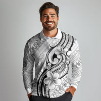 Hawaii Plumeria Lokelani Pikake Lei Long Sleeve Polo Shirt Ele'ele Polynesian Tattoo