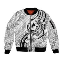 Hawaii Plumeria Lokelani Pikake Lei Sleeve Zip Bomber Jacket Ele'ele Polynesian Tattoo