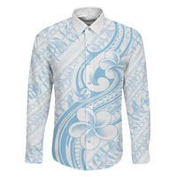Hawaii Plumeria Lokelani Pikake Lei Family Matching Mermaid Dress and Hawaiian Shirt Uliuli Polynesian Tattoo LT9 Dad's Shirt - Long Sleeve Blue - Polynesian Pride