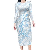 Hawaii Plumeria Lokelani Pikake Lei Long Sleeve Bodycon Dress Uliuli Polynesian Tattoo LT9 Long Dress Blue - Polynesian Pride