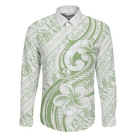 Hawaii Plumeria Lokelani Pikake Lei Family Matching Off Shoulder Short Dress and Hawaiian Shirt Oma'oma'o Polynesian Tattoo LT9 Dad's Shirt - Long Sleeve Green - Polynesian Pride