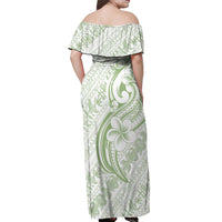 Hawaii Plumeria Lokelani Pikake Lei Off Shoulder Maxi Dress Oma'oma'o Polynesian Tattoo LT9 - Polynesian Pride