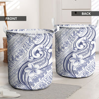 Hawaii Plumeria Lokelani Pikake Lei Laundry Basket Navy Blue Polynesian Tattoo