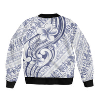 Hawaii Plumeria Lokelani Pikake Lei Bomber Jacket Navy Blue Polynesian Tattoo