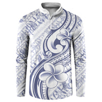 Hawaii Plumeria Lokelani Pikake Lei Button Sweatshirt Navy Blue Polynesian Tattoo