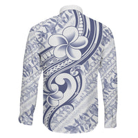 Hawaii Plumeria Lokelani Pikake Lei Family Matching Off The Shoulder Long Sleeve Dress and Hawaiian Shirt Navy Blue Polynesian Tattoo LT9 - Polynesian Pride