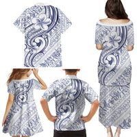 Hawaii Plumeria Lokelani Pikake Lei Family Matching Puletasi and Hawaiian Shirt Navy Blue Polynesian Tattoo LT9 - Polynesian Pride