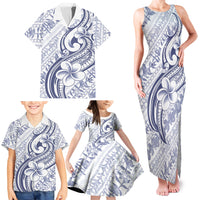 Hawaii Plumeria Lokelani Pikake Lei Family Matching Tank Maxi Dress and Hawaiian Shirt Navy Blue Polynesian Tattoo LT9 - Polynesian Pride