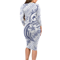 Hawaii Plumeria Lokelani Pikake Lei Long Sleeve Bodycon Dress Navy Blue Polynesian Tattoo LT9 - Polynesian Pride