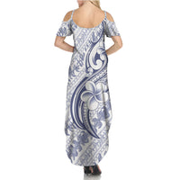 Hawaii Plumeria Lokelani Pikake Lei Summer Maxi Dress Navy Blue Polynesian Tattoo