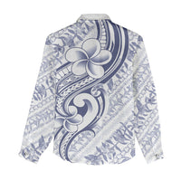 Hawaii Plumeria Lokelani Pikake Lei Women Casual Shirt Navy Blue Polynesian Tattoo LT9 - Polynesian Pride