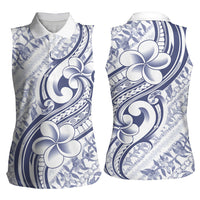 Hawaii Plumeria Lokelani Pikake Lei Women Sleeveless Polo Shirt Navy Blue Polynesian Tattoo LT9 - Polynesian Pride