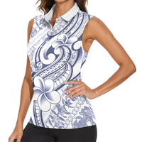 Hawaii Plumeria Lokelani Pikake Lei Women Sleeveless Polo Shirt Navy Blue Polynesian Tattoo LT9 - Polynesian Pride