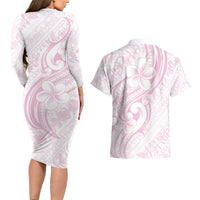 Hawaii Plumeria Lokelani Pikake Lei Couples Matching Long Sleeve Bodycon Dress and Hawaiian Shirt Poni Mama Polynesian Tattoo LT9 - Polynesian Pride