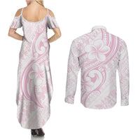Hawaii Plumeria Lokelani Pikake Lei Couples Matching Summer Maxi Dress and Long Sleeve Button Shirt Poni Mama Polynesian Tattoo LT9 - Polynesian Pride