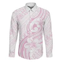 Hawaii Plumeria Lokelani Pikake Lei Family Matching Off The Shoulder Long Sleeve Dress and Hawaiian Shirt Poni Mama Polynesian Tattoo LT9 Dad's Shirt - Long Sleeve Pink - Polynesian Pride