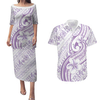 Hawaii Plumeria Lokelani Pikake Lei Couples Matching Puletasi and Hawaiian Shirt Poni Polynesian Tattoo LT9 Purple - Polynesian Pride
