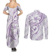 Hawaii Plumeria Lokelani Pikake Lei Couples Matching Summer Maxi Dress and Long Sleeve Button Shirt Poni Polynesian Tattoo LT9 - Polynesian Pride