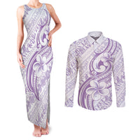 Hawaii Plumeria Lokelani Pikake Lei Couples Matching Tank Maxi Dress and Long Sleeve Button Shirt Poni Polynesian Tattoo LT9 Purple - Polynesian Pride