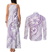 Hawaii Plumeria Lokelani Pikake Lei Couples Matching Tank Maxi Dress and Long Sleeve Button Shirt Poni Polynesian Tattoo LT9 - Polynesian Pride