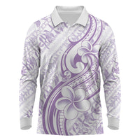 Hawaii Plumeria Lokelani Pikake Lei Long Sleeve Polo Shirt Poni Polynesian Tattoo LT9 Purple - Polynesian Pride