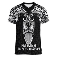 New Zealand Te Reo Maori Women V Neck T Shirt Kia Kaha Maori Language Week Black Style LT9 Female Black - Polynesian Pride