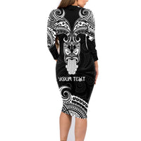 Personalised New Zealand Te Reo Maori Family Matching Long Sleeve Bodycon Dress and Hawaiian Shirt Kia Kaha Maori Language Week Black Style LT9 - Polynesian Pride