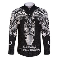 Personalised New Zealand Te Reo Maori Family Matching Off Shoulder Maxi Dress and Hawaiian Shirt Kia Kaha Maori Language Week Black Style LT9 Dad's Shirt - Long Sleeve Black - Polynesian Pride