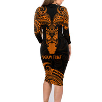 Personalised New Zealand Te Reo Maori Family Matching Long Sleeve Bodycon Dress and Hawaiian Shirt Kia Kaha Maori Language Week Gold Style LT9 - Polynesian Pride
