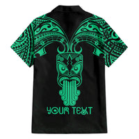 Personalised New Zealand Te Reo Maori Family Matching Off Shoulder Short Dress and Hawaiian Shirt Kia Kaha Maori Language Week Green Style LT9 - Polynesian Pride