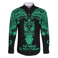 Personalised New Zealand Te Reo Maori Family Matching Off Shoulder Short Dress and Hawaiian Shirt Kia Kaha Maori Language Week Green Style LT9 Dad's Shirt - Long Sleeve Green - Polynesian Pride
