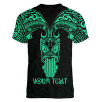 Personalised New Zealand Te Reo Maori Women V Neck T Shirt Kia Kaha Maori Language Week Green Style LT9 - Polynesian Pride