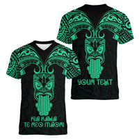 Personalised New Zealand Te Reo Maori Women V Neck T Shirt Kia Kaha Maori Language Week Green Style LT9 - Polynesian Pride