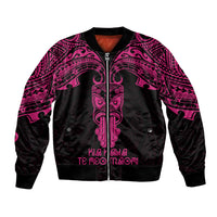 Personalised New Zealand Te Reo Maori Bomber Jacket Kia Kaha Maori Language Week Pink Style LT9 Unisex Pink - Polynesian Pride