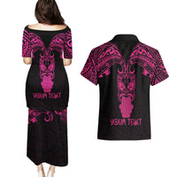 Personalised New Zealand Te Reo Maori Couples Matching Puletasi Dress and Hawaiian Shirt Kia Kaha Maori Language Week Pink Style LT9 - Polynesian Pride