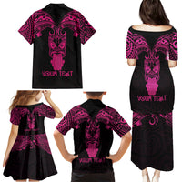 Personalised New Zealand Te Reo Maori Family Matching Puletasi Dress and Hawaiian Shirt Kia Kaha Maori Language Week Pink Style LT9 - Polynesian Pride