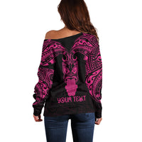 Personalised New Zealand Te Reo Maori Off Shoulder Sweater Kia Kaha Maori Language Week Pink Style LT9 - Polynesian Pride