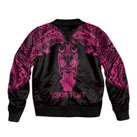 Personalised New Zealand Te Reo Maori Sleeve Zip Bomber Jacket Kia Kaha Maori Language Week Pink Style LT9 - Polynesian Pride