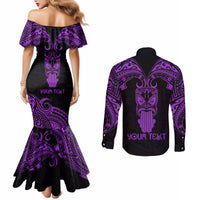 Personalised New Zealand Te Reo Maori Couples Matching Mermaid Dress and Long Sleeve Button Shirts Kia Kaha Maori Language Week Purple Style LT9 - Polynesian Pride
