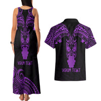 Personalised New Zealand Te Reo Maori Couples Matching Tank Maxi Dress and Hawaiian Shirt Kia Kaha Maori Language Week Purple Style LT9 - Polynesian Pride