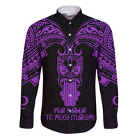 Personalised New Zealand Te Reo Maori Family Matching Long Sleeve Bodycon Dress and Hawaiian Shirt Kia Kaha Maori Language Week Purple Style LT9 Dad's Shirt - Long Sleeve Purple - Polynesian Pride