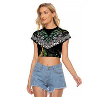 Personalised Maori Manaia Raglan Cropped T Shirt New Zealand Tribal Hei Matau Papua Shell LT9 Female Green - Polynesian Pride