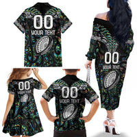 Custom New Zealand Family Matching Off The Shoulder Long Sleeve Dress and Hawaiian Shirt Maori Rugby Tattoo Papua Shell LT9 - Polynesian Pride
